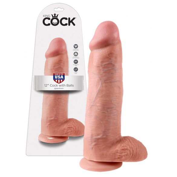 King Cock 30 cm dildó - natúr (med pung)