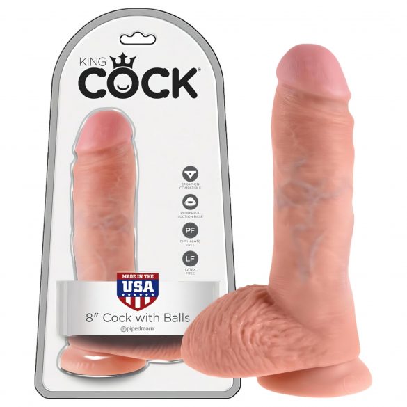 King Cock 8 tums dildo med pung (20 cm) - naturfärg