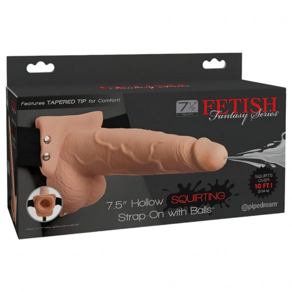 Fetisch Strap-On 7,5 - ihålig, sprutande dildo (naturfärg)