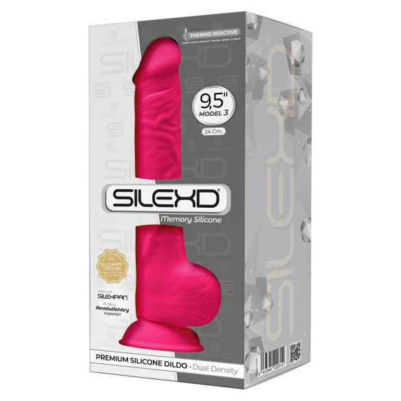 Silexd 9,5 - Formbar sugkopp dildo med testiklar - 24cm (rosa)