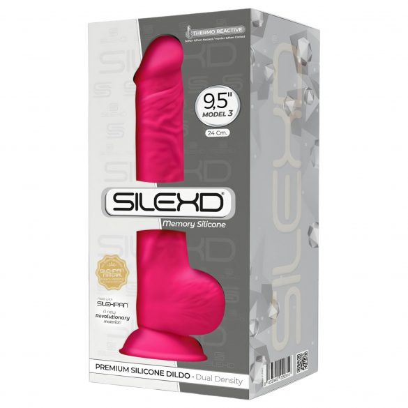 Silexd 9,5 - Formbar sugkopp dildo med testiklar - 24cm (rosa)