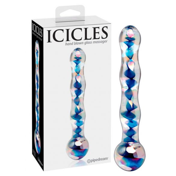 Icicles Nr 08 - vågig dubbeländad glassdildo (genomskinlig blå)