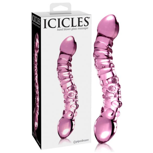 Icicles No. 55 - Tvåändad glasdildo för G-punktet (rosa)