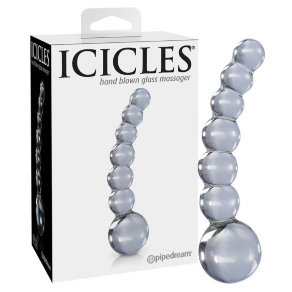 Icicles Nr 66 - Böjd, kulad, glasdildo (genomskinlig)