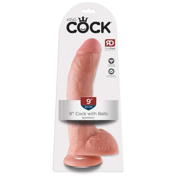 King Cock 9 - stor sugpropp dildo med pung (23 cm) - naturell