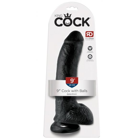 King Cock 9 - stor dildo med sugkopp och pung (23 cm) - svart