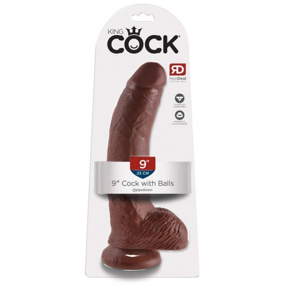 King Cock 9 - stor dildo med sugkopp och pung (23cm) - brun