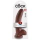 King Cock 9 - stor dildo med sugkopp och pung (23cm) - brun