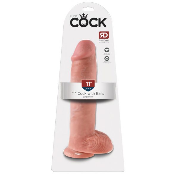 King Cock 11 - dildo med sugkopp och testiklar (28 cm) - naturfärg