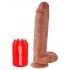 King Cock 11 - stor dildo med sugfot och pung (28cm) - mörk natur