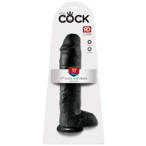 King Cock 11 - stor sugkopp dildo med pung (28 cm) - svart