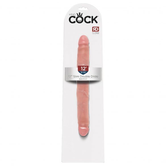 King Cock 12 Slim - naturtrogen dubbel dildo (31 cm) - naturfärg