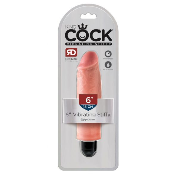 King Cock 6 Stiffy - vattentät, realistisk vibrator (15 cm) - natur