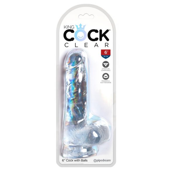 King Cock Clear 6 - sugfot, liten dildo med pung (15 cm)