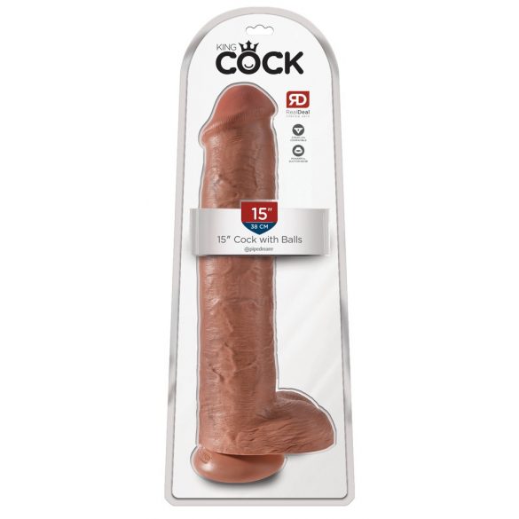 King Cock 15 - sugfot, bollar, gigantisk dildo (38cm) - mörk natur