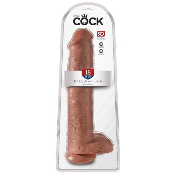 King Cock 15 - sugfot, pung, gigantisk dildo (38 cm) - mörk natur