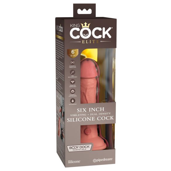 King Cock Elite 6 - självhäftande, realistisk vibrator 15cm (mörk naturlig)