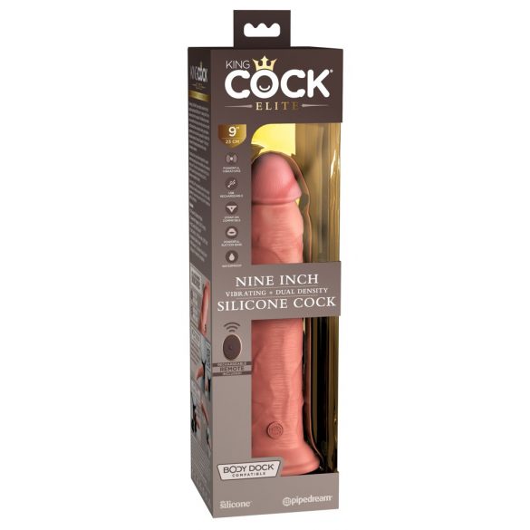 King Cock Elite 9 - Sugkopp Vibrator 23 cm - Natur