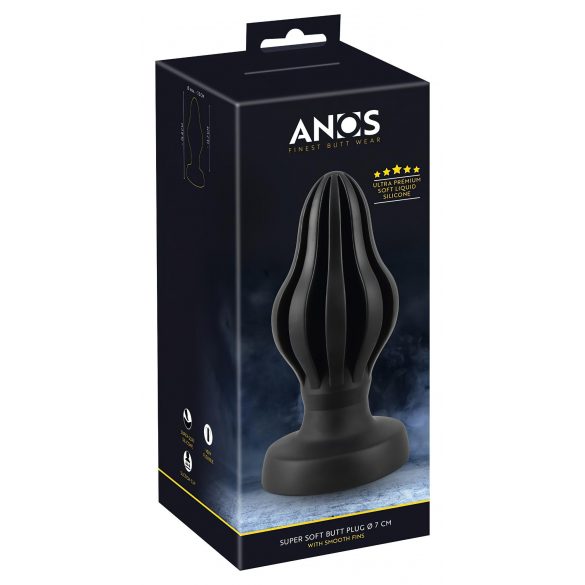 ANOS - supersoft, räfflad analdildo - 7 cm (svart)