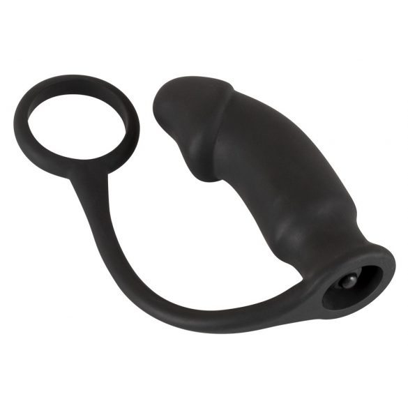 Svart sammet analvibrator med penisring (svart)