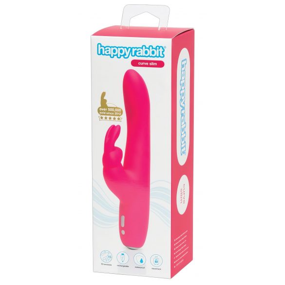 Happyrabbit Curve Slim - vattentät, uppladdningsbar rabbitvibrator (rosa)