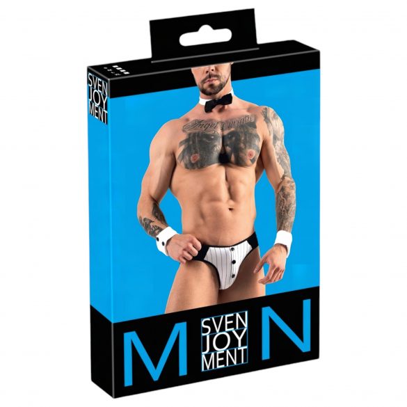 Svenjoyment - herr servitör tanga set (svart-vit)