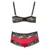 Cottelli Plus Size - Lace Satin Bra Set (Black-Red) 