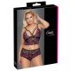 Cottelli Plus Size - Blommigt BH-set (svart/lila)