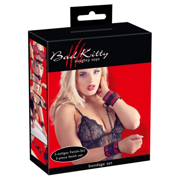 Bad Kitty - Kardborrebundens Bondageset - röd-svart (5 delar)