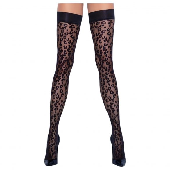 Cottelli Legwear - leopardmönstrade stay-ups (svart)