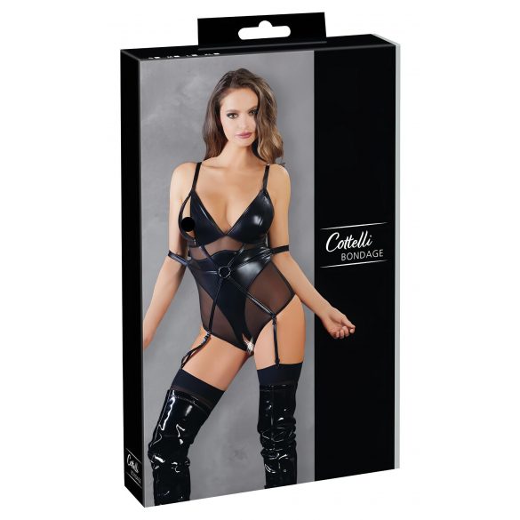 Cottelli Bondage - glansig body med handbojor (svart)