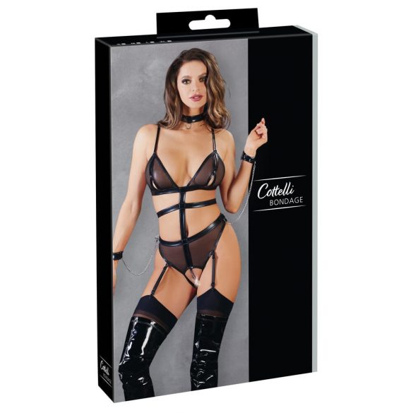 Cottelli Bondage - öppen body med remmar och kedjor (svart) - XL