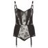 Cottelli Plus Size - Floral Suspender Bodysuit (Black)  - 85F/L