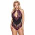 Cottelli Plus Size - blommig body (svart-lila)