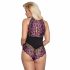 Cottelli Plus Size - blommig body (svart-lila)