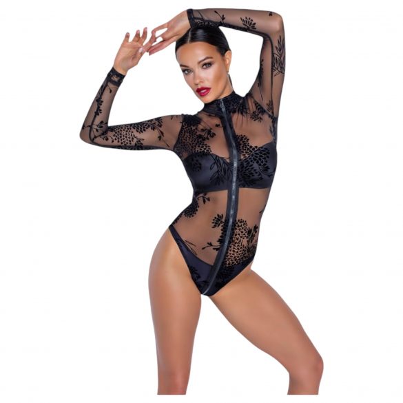 Black Sheer Long-Sleeve Bodysuit 