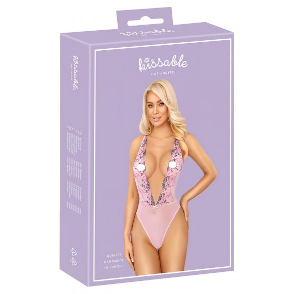 Kyssbar - broderad bodysuit (rosa)