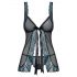 Obsessive Amanta - broderade kanter babydoll med string (svart-turkos)