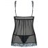 Obsessive Amanta - broderade kanter babydoll med string (svart-turkos)