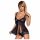 Obsessive Amanta - broderade kanter babydoll med string (svart-turkos) - L/XL