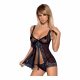 Obsessive Amanta - broderade kanter babydoll med string (svart-turkos) - L/XL