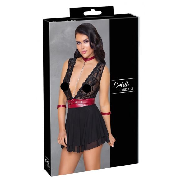 Cottelli Bondage - spets babydoll med halsband (svart) - XL