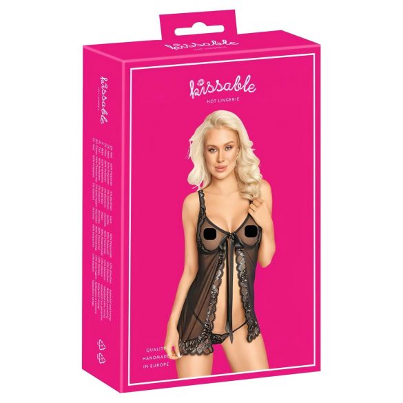 Kissable - öppen babydoll (svart) - L/XL