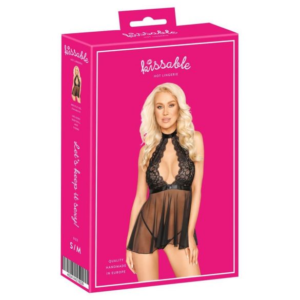 Kissable - spets babydoll med halterneck (svart)