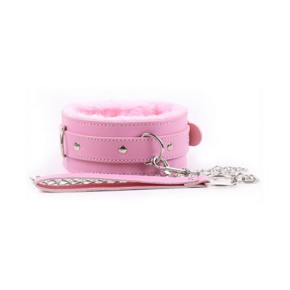 Polstrad BDSM-halsband med koppel (rosa)