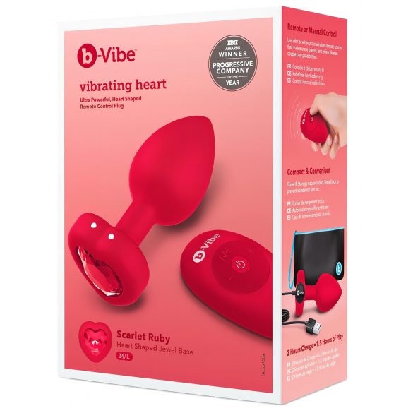 b-vibe hjärta - uppladdningsbar, trådlös analvibrator (röd)