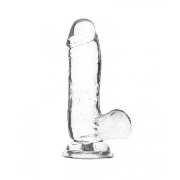 Addiction Crystal - stående dildo med pung (genomskinlig) - 15cm