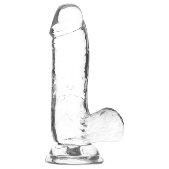 Addiction Crystal - stående dildo med pung (genomskinlig) - 15cm