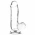 Addiction Crystal - stående dildo med pung (genomskinlig) - 15cm