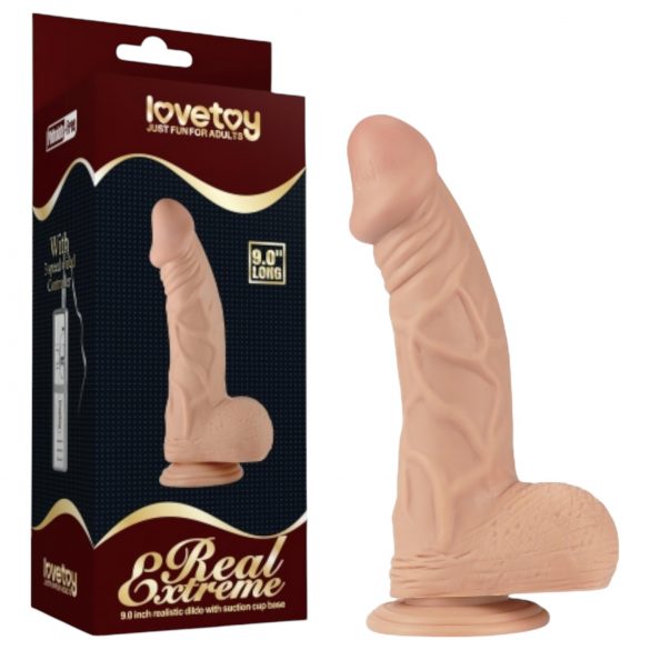 Lovetoy Real Extreme - sugkopp dildo med pung - 23 cm (naturt)